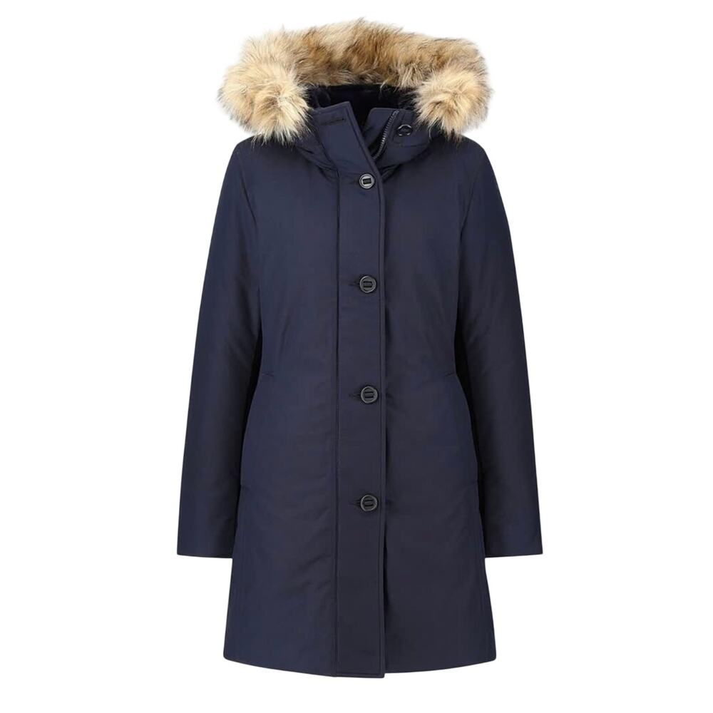 UNIQLO Ultra Warm 80% Down Coat Sz Small Navy Slim Line Hooded Mid Length